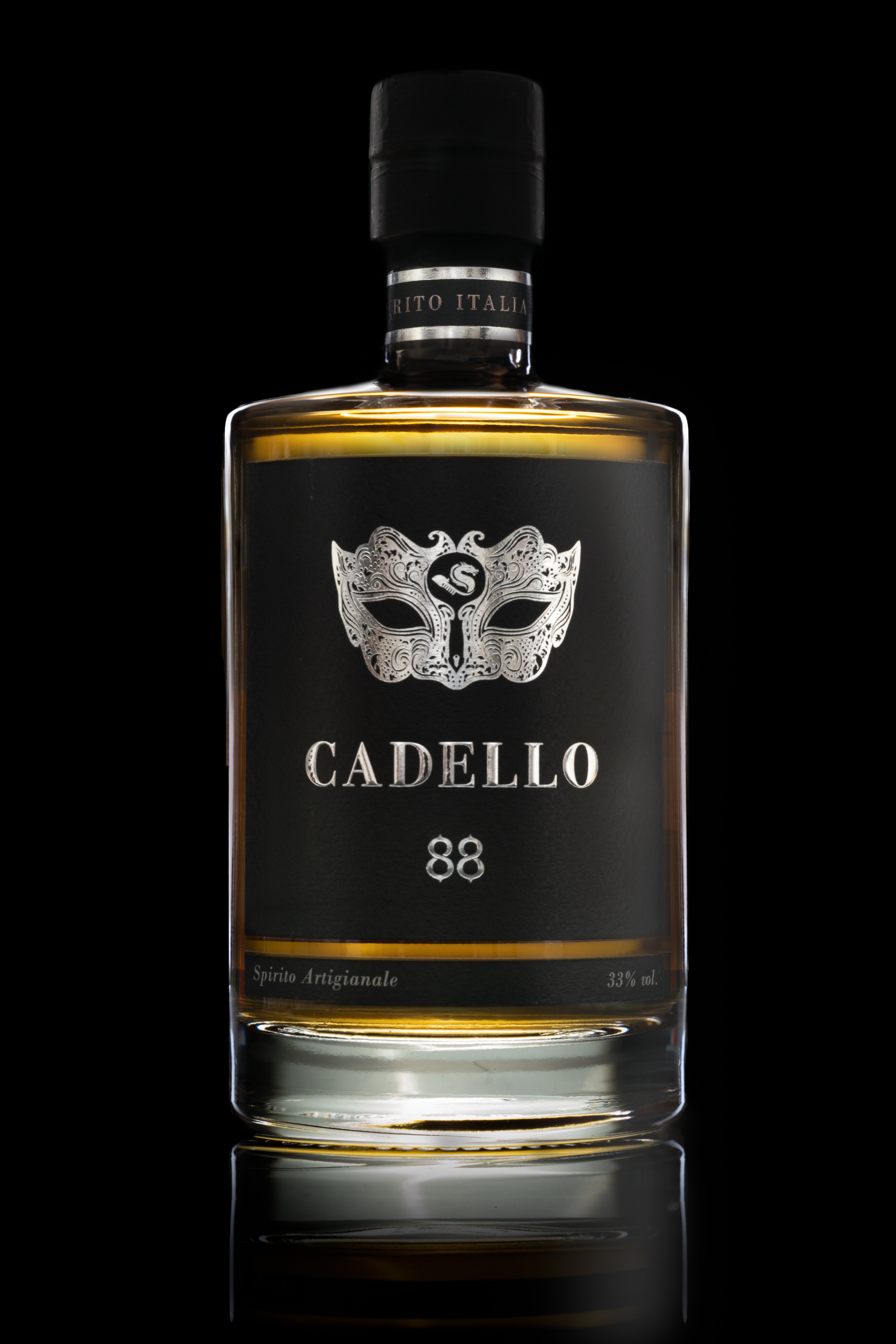 Cadello 88 spirits bottle with metallic label produced by Premier Labels