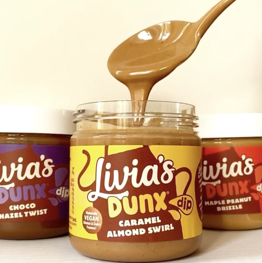 Livia's Dunx dips food labels printed by Premier Labels UK